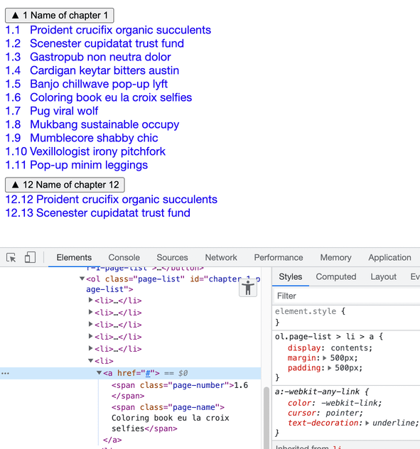 Screenshot of code example with Chrome DevTools open and display:contents; node selected